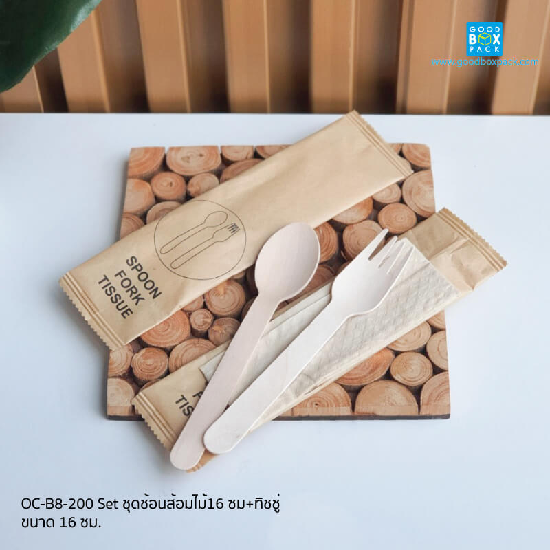 (16ซม.)Setชุดส้อมไม้+ทิชชู่(50ชุด/แพ็ค)