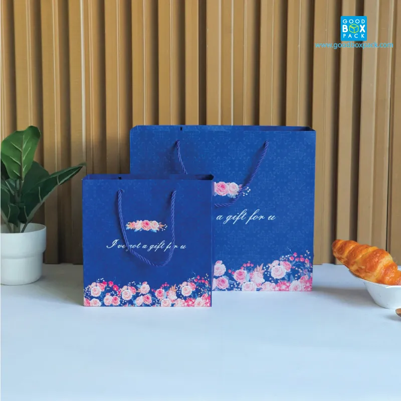 ถุงกระดาษ พรีเมี่ยม ลาย pink flower ไซส์L - Image 3
