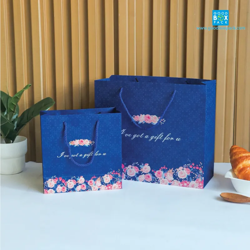 ถุงกระดาษ พรีเมี่ยม ลาย pink flower ไซส์L - Image 4
